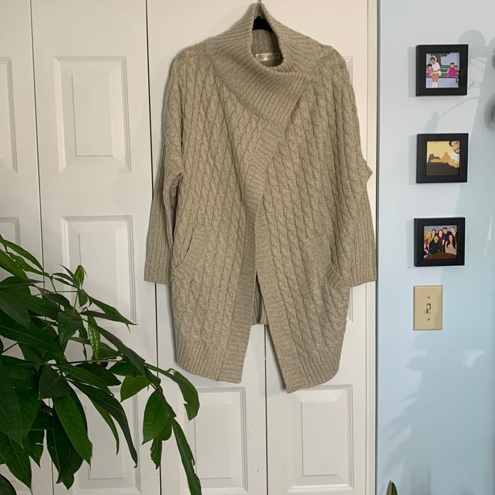 Oversized Oatmeal Colored Cable Knit Sweater